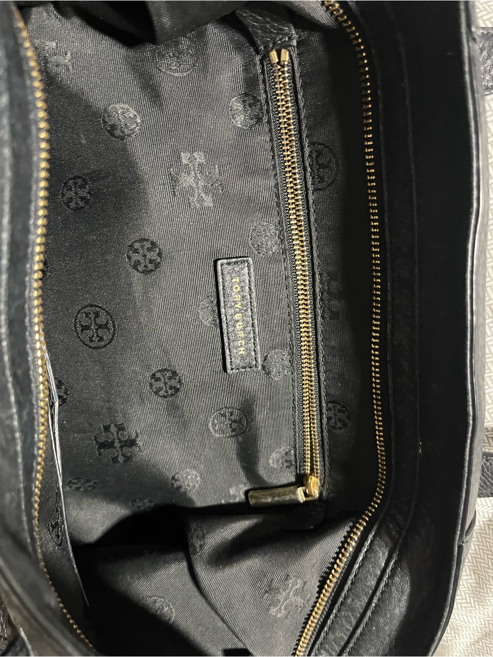 Tory Burch Black Leather Messenger with Gold-Tone Zip